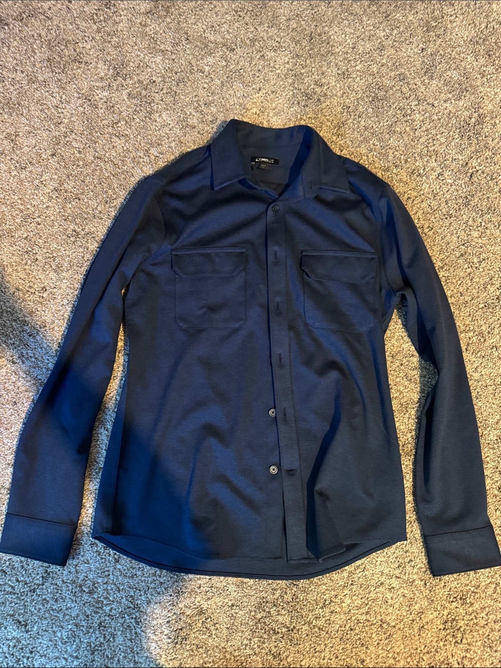 Express Men's Navy Blue Long-Sleeve Button-Down Over-Shirt